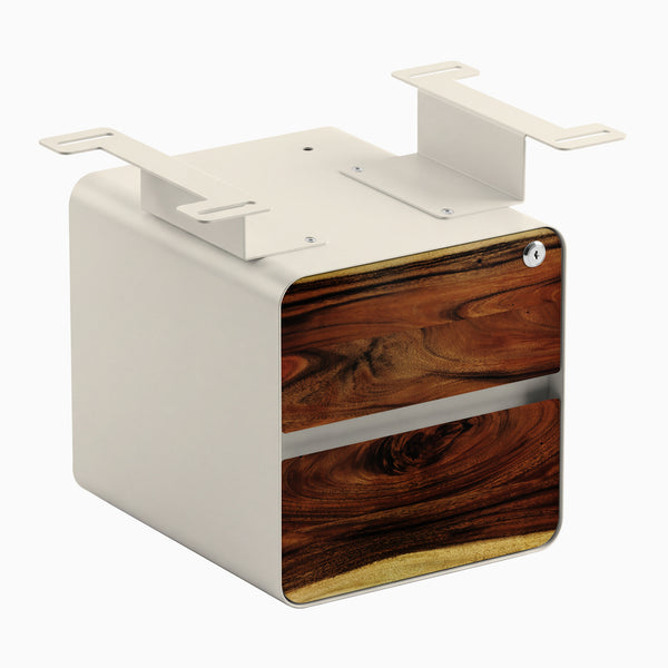 Desky Minimal Under Desk Cabinet, Saman Hardwood, Wheat frame
