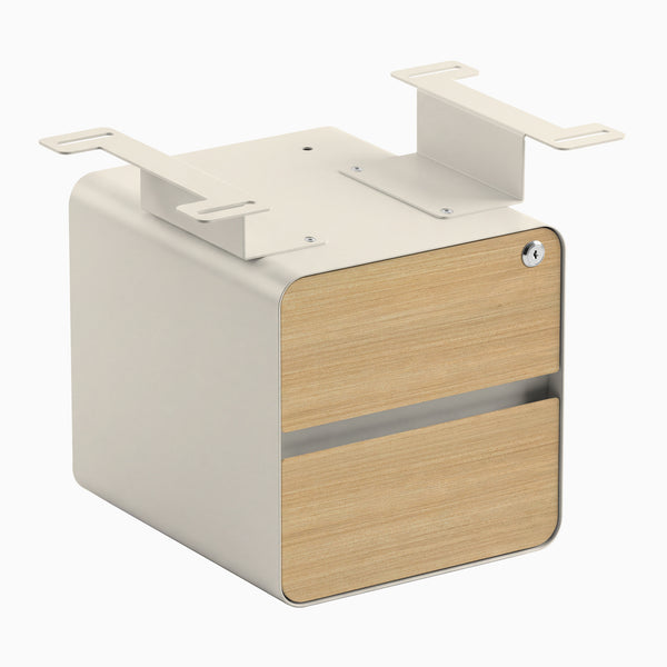 Desky Minimal Under Desk Cabinet, Sublime Teak Laminate, Wheat frame