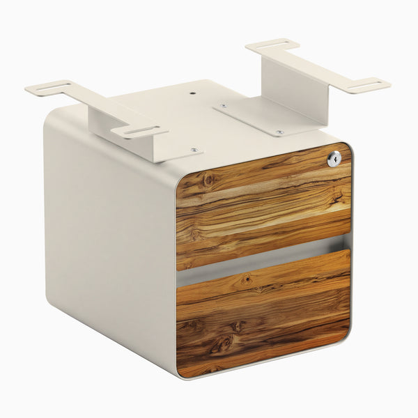 Desky Minimal Under Desk Cabinet, Teak Hardwood, Wheat frame