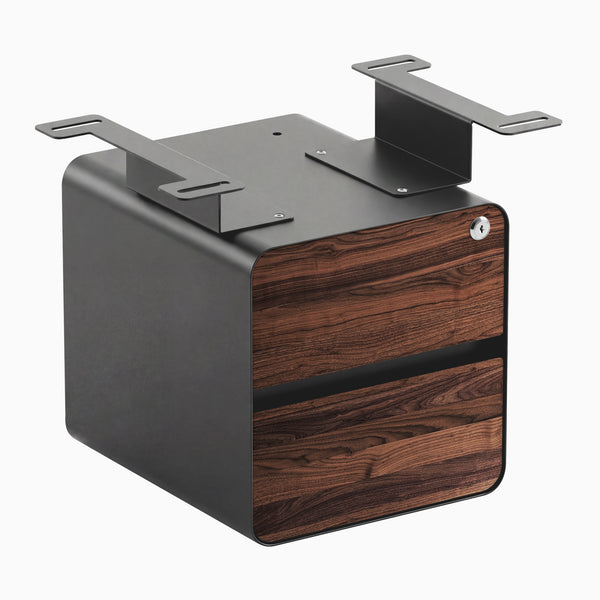 Desky Minimal Under Desk Cabinet, Walnut Hardwood, Space Grey frame
