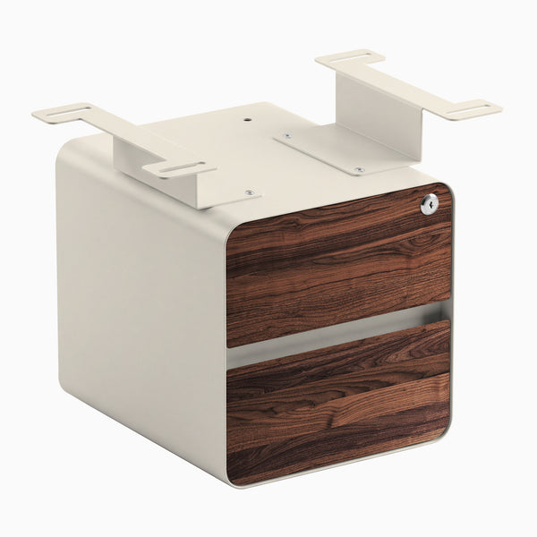 Desky Minimal Under Desk Cabinet, Walnut Hardwood, Wheat frame