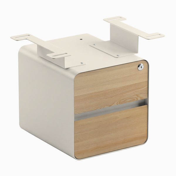 Desky Minimal Under Desk Cabinet, White Ash Hardwood, Wheat frame