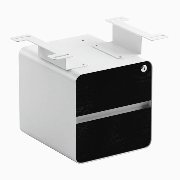 Desky minimal under desk cabinet white frame, black ash front