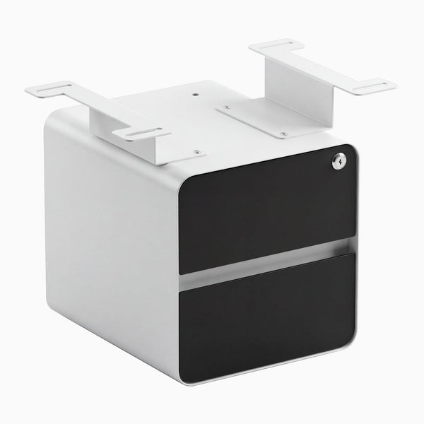 Desky minimal under desk cabinet white frame, black front