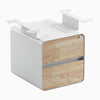 Desky minimal under desk cabinet white frame, natural rubberwood front