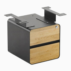Desky Minimal Under Desk Cabinet, White Oak Hardwood, Space Grey frame