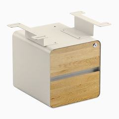 Desky Minimal Under Desk Cabinet, White Oak Hardwood, Wheat frame