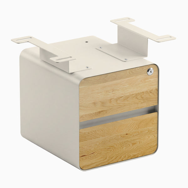 Desky Minimal Under Desk Cabinet, White Oak Hardwood, Wheat frame