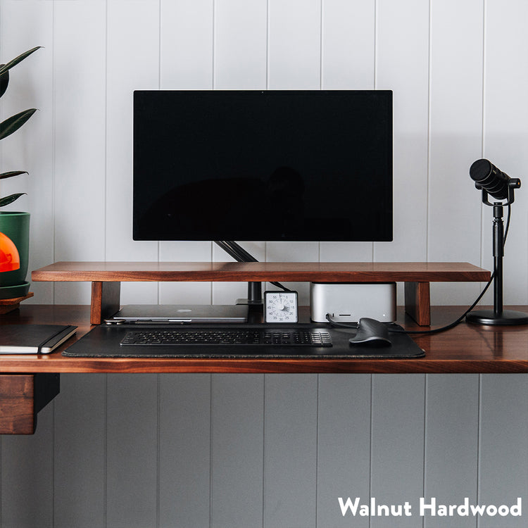 Desky walnut hardwood monitor stand setup