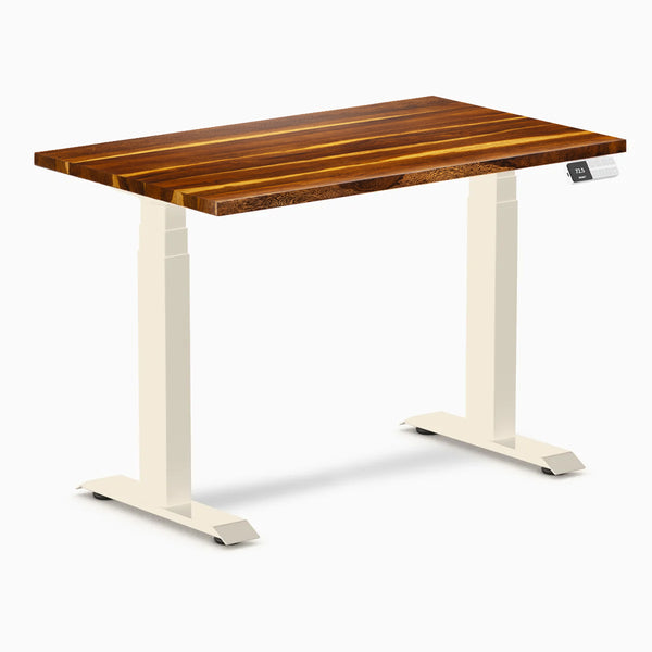 Desky Dual Mini Hardwood Sit Stand Desk, Pheasantwood desktop, Wheat frame