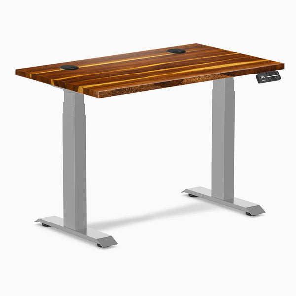 Desky Dual Mini Hardwood Sit Stand Desk, Pheasantwood desktop, Grey frame