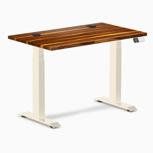 Desky Dual Mini Hardwood Sit Stand Desk, Pheasantwood desktop, Wheat frame