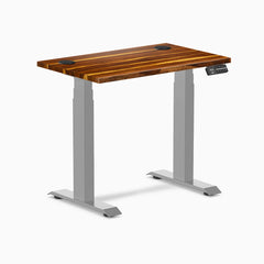 Desky Dual Mini Hardwood Sit Stand Desk, Pheasantwood desktop, Grey frame