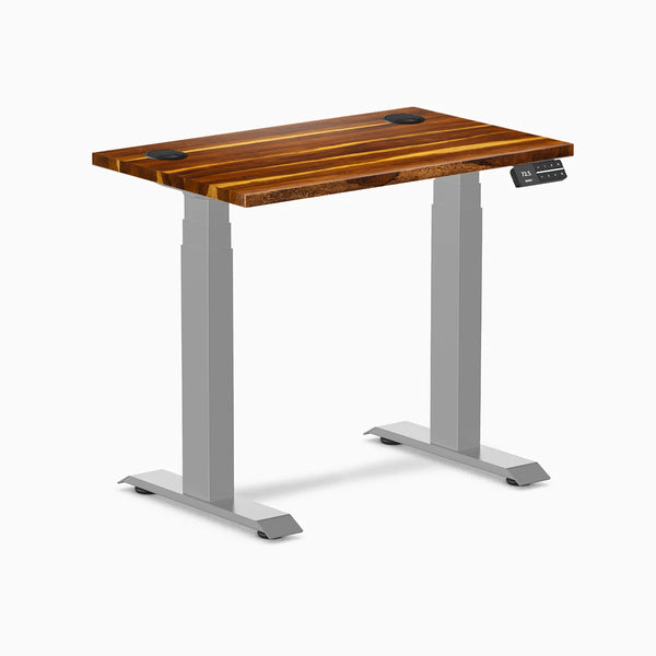 Desky Dual Mini Hardwood Sit Stand Desk, Pheasantwood desktop, Grey frame