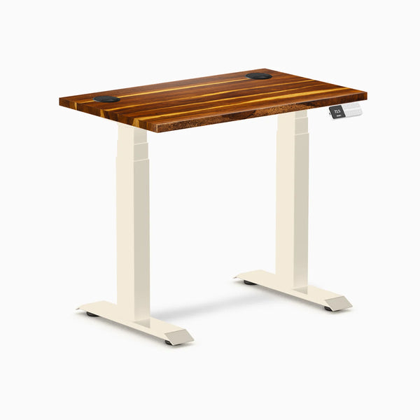 Desky Dual Mini Hardwood Sit Stand Desk, Pheasantwood desktop, Wheat frame