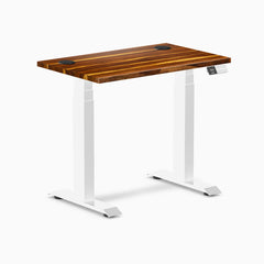 Desky Dual Mini Hardwood Sit Stand Desk, Pheasantwood desktop, White frame