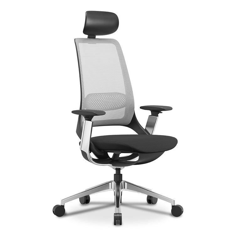 Desky Pulse supportive chair polished black variant with headrest