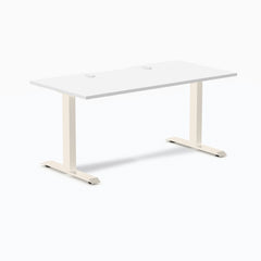 Desky Zero Scalloped Laminate Office Desk, White desktop, Wheat frame