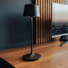 Black cordless rechargeable desk lamp