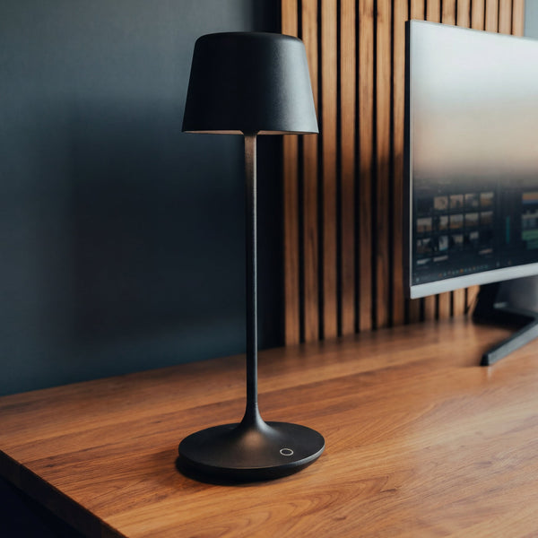 Black cordless rechargeable desk lamp