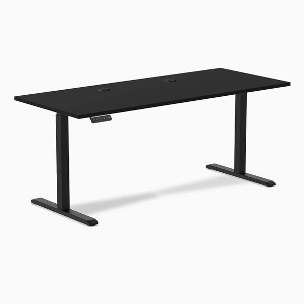 Desky Single Sit Stand Gaming Desk, Black desktop, Black frame