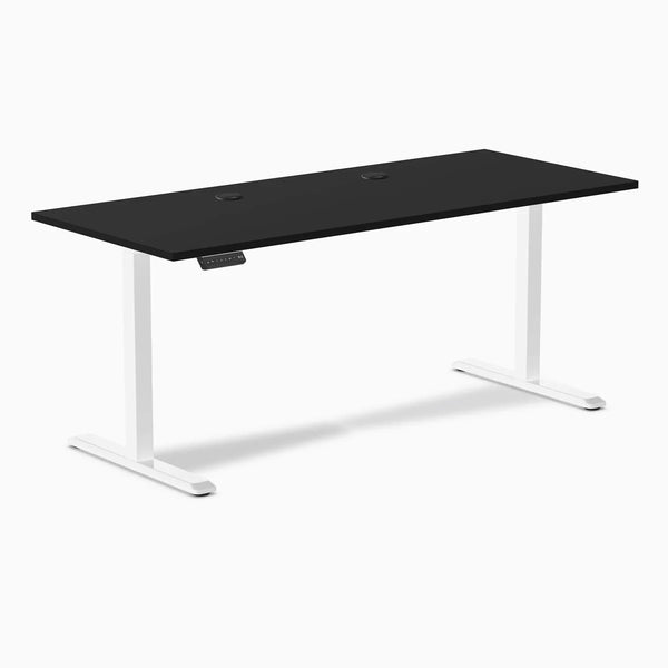 Desky Single Sit Stand Gaming Desk, Black desktop, White frame