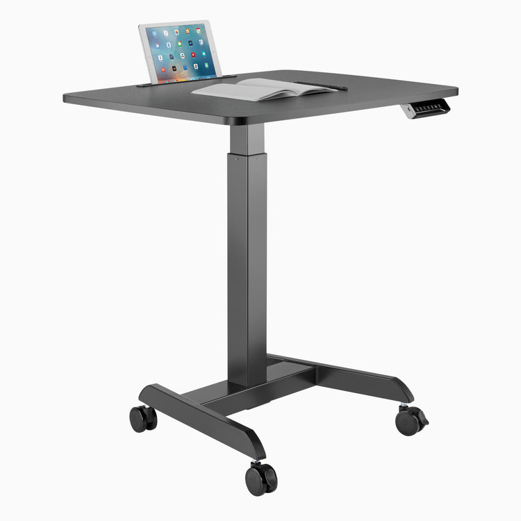 Black electric pedestal stand up desk