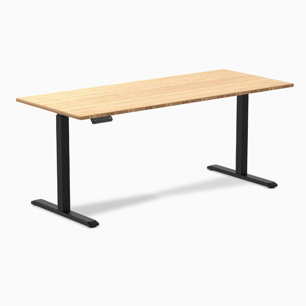 Desky Single Sit Stand Desk, Bamboo desktop, Black frame