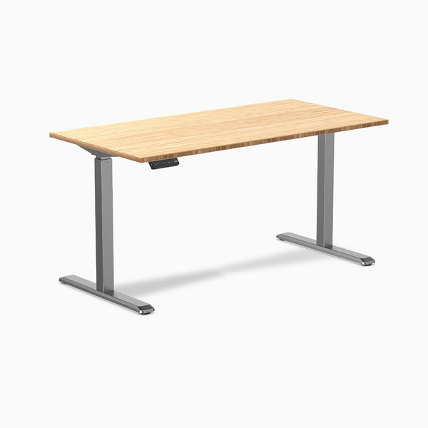 Desky Single Sit Stand Desk, Bamboo desktop, Space Grey frame