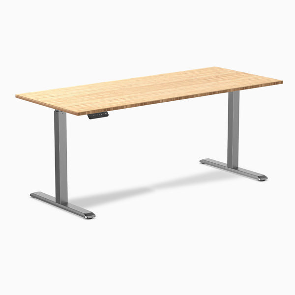 Desky Single Sit Stand Desk, Bamboo desktop, Space Grey frame