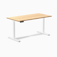 Desky Single Sit Stand Desk, Bamboo desktop, White frame