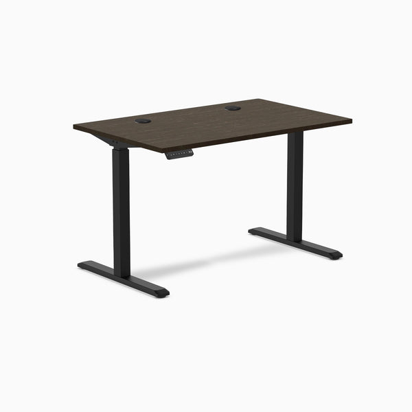 Desky Single Sit Stand Desk, Dark Bamboo desktop, Black frame
