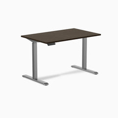 Desky Single Sit Stand Desk, Dark Bamboo desktop, Space Grey frame
