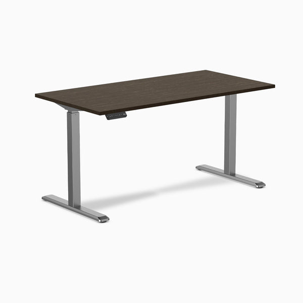 Desky Single Sit Stand Desk, Dark Bamboo desktop, Space Grey frame