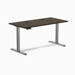 Desky Single Sit Stand Desk, Dark Bamboo desktop, Space Grey frame