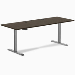 Desky Single Sit Stand Desk, Dark Bamboo desktop, Space Grey frame