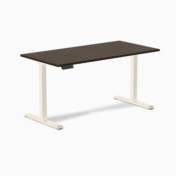 Desky Single Sit Stand Desk, Dark Bamboo desktop, Wheat frame