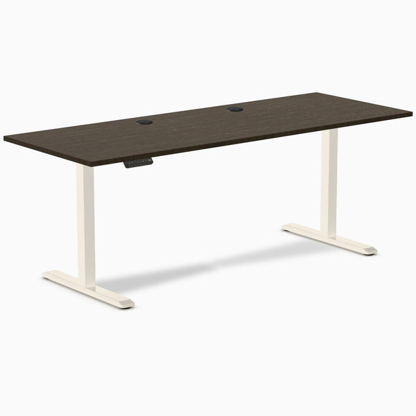 Desky Single Sit Stand Desk, Dark Bamboo desktop, Wheat frame