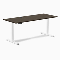 Desky Single Sit Stand Desk, Dark Bamboo desktop, White frame