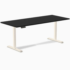 Desky Single Sit Stand Gaming Desk, Black desktop, Wheat frame