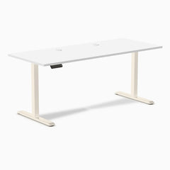 Desky Single Sit Stand Gaming Desk, White desktop, Wheat frame