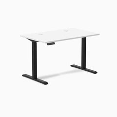 Desky Single Sit Stand Gaming Desk, White desktop, Black frame