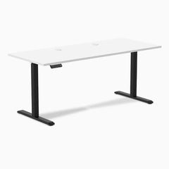 Desky Single Sit Stand Gaming Desk, White desktop, Black frame