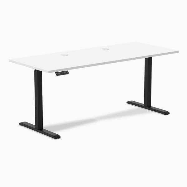 Desky Single Sit Stand Gaming Desk, White desktop, Black frame