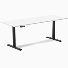 Desky Single Sit Stand Gaming Desk, White desktop, Black frame
