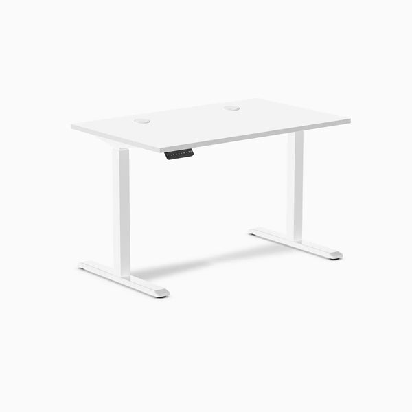 Desky Single Sit Stand Gaming Desk, White desktop, White frame
