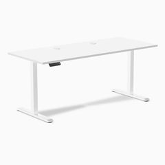 Desky Single Sit Stand Gaming Desk, White desktop, White frame