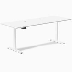 Desky Single Sit Stand Gaming Desk, White desktop, White frame