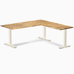 Desky Zero Hardwood L-Shape Office Desk, Acacia desktop, Wheat frame