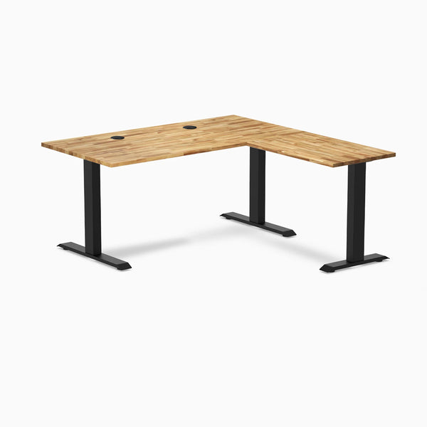 Desky Zero Hardwood L-Shape Office Desk, Acacia desktop, Matte Black frame